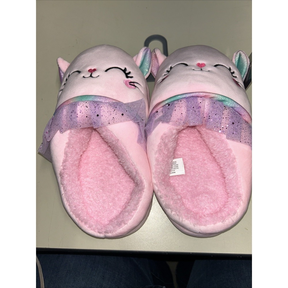 Hobby Lobby Kitty Cat Slippers 6/7 Pink Plush Slides House Shoe Woman's Youth